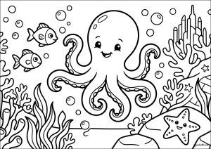 Coloring page octopuses for kids