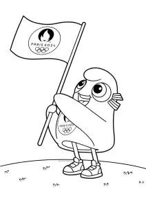 Phyrge (paris 2024 olympic games mascot) with a flag