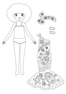 African Paper Dolls With A Beautiful Patterned Dress