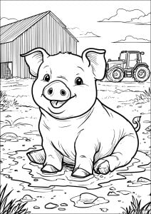 Happy little piggy on the farm