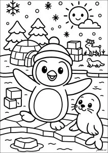 Penguin and seal on the ice floe