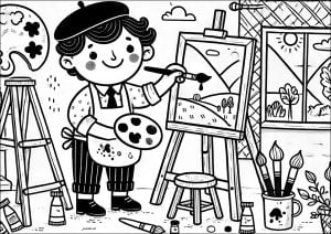 Young painter painting on a canvas