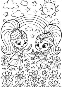 The magic lamp. The two heroines have found a lamp. Will the genie come out? The magic lamp