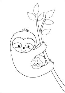 Sloth On A Branch With Its Young