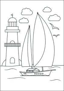 Pretty sailboat and lighthouse