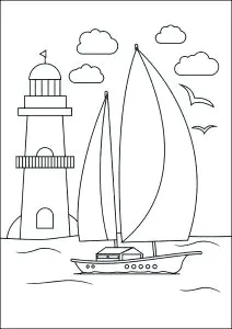 Pretty Sailboat And Lighthouse
