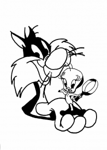 Coloring of Tweety and Big Kitty to download for free