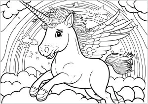 Unicorn In The Sky With A Rainbow