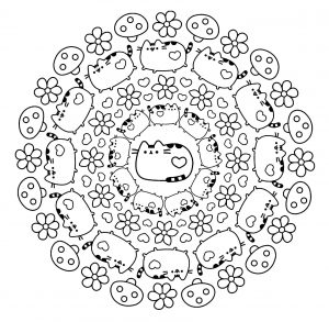 Coloriage mandala chat pusheen