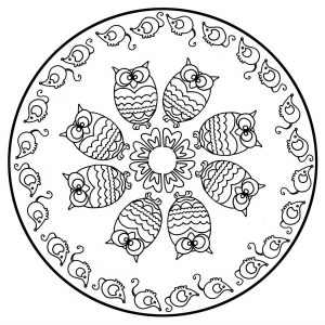 Mandala a colorier animaux gratuit hiboux