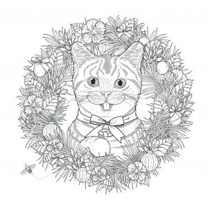 Mandala a colorier gratuit chat dans couronne