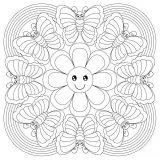 Coloriage mandala gratuit petite fleur et papillons