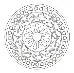 L’utilisation d’un mandala permet d’atteindre un bien-être physique et psychique. Dans ce Mandala, des détails relativement faciles à colorier sont présents.