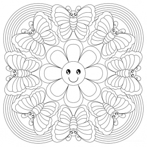 Mandala a colorier gratuit papillons et petite fleur