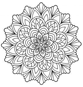 Mandala facile fleur avec feuilles