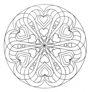 Mandala a colorier avec coeurs