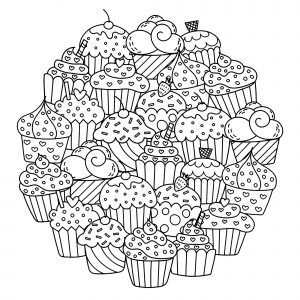 Coloriez ces délicieux cupcakes dans un superbe Mandala. Ajoutez vos couleurs les plus variées, pour créer une magnifique composition ...