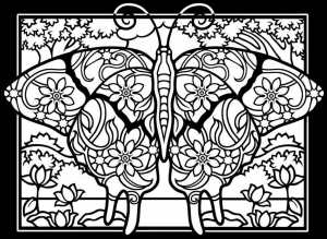 Coloring adult difficult butterflies black background 1
