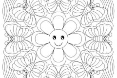 Mandala to download smiling flower and butterflies