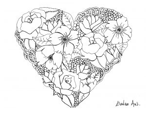 Mandala to print elanise art flowers in a heart