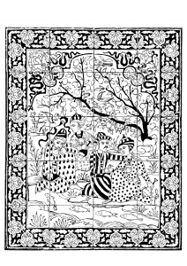 Coloriage iran 1700 1800 panneau revetement mural hommes au bord d un ruisseau 1