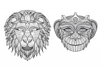 Coloriage adulte afrique tetes singe lion