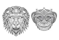 coloriage-adulte-afrique-tetes-singe-lion