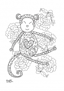 Coloriage adulte annee du singe 3