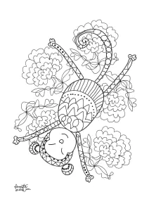 Singe entouré de fleurs