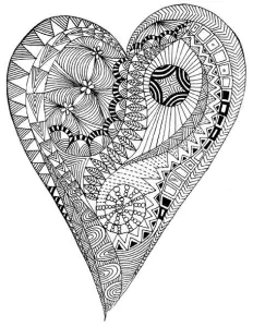 Coeur orné de motifs géométriques et floraux
