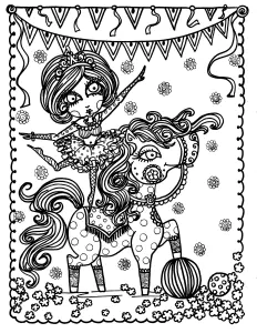 coloriage-adulte-jeune-acrobate-sur-un-cheval-par-deborah-muller