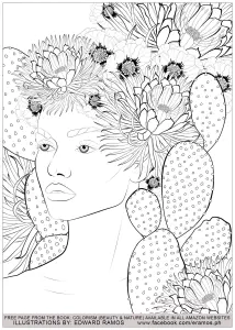 Femme aux cactus et aux fleurs exotiques