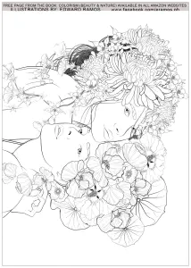 Visages et couronne de fleurs