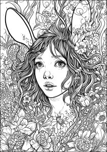 Coloriage femme lapin
