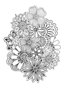 Bouquet floral stylisé et motifs décoratifs