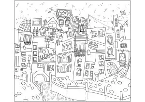 Coloriage gratuit détaillé sur le thème architecture & habitation