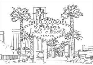 Bienvenue à Fabulous Las Vegas. Panneau iconique de Las Vegas entouré de palmiers avec des immeubles en arrière-plan. Las Vegas offre une infinité de divertissements : casinos mythiques, spectacles grandioses, concerts internationaux et hôtels extravagants ouverts jour et nuit. On peut aussi y découvrir des restaurants de chefs renommés, faire du shopping sur le Strip, explorer le désert du Nevada à proximité ou admirer des attractions spectaculaires comme les fontaines et les grandes roues panoramiques.