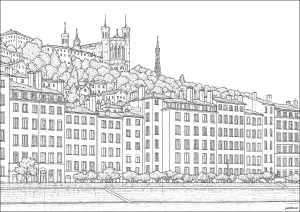 Lyon : le Rhone et la Basilique Notre Dame de Fourvière