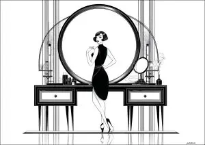 Femme se préparant devant un meuble art déco