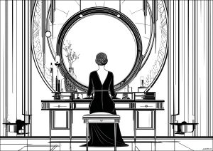 Femme vue de dos, devant un miroir