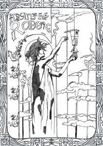 Coloriage inspirée des fameuses affiches de Alphonse Mucha