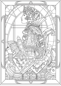 coloriage-adulte-reine-profil-style-art-nouveau