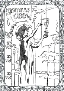 Coloriage inspirée des fameuses affiches de Alphonse Mucha