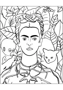 Frida Kahlo   Autoportrait Au Collier D’Épines Et Colibri  1940    Version Traits épais