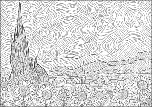 Nuit étoilée et tournesols de van gogh