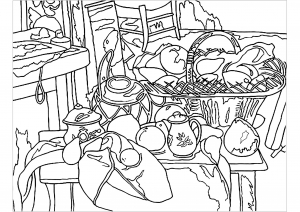 Coloriage cezanne la table de cuisine