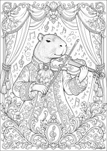 Capybara jouant du violon sur scène