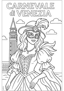 Carnaval de Venise : femme masquée et Campanile