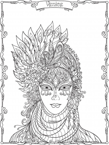 Coloriage masque avec plumes du carnaval venitien