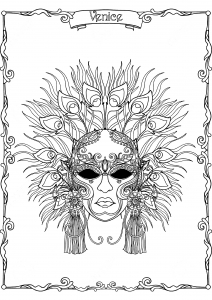 Coloriage masque en plumes de paon